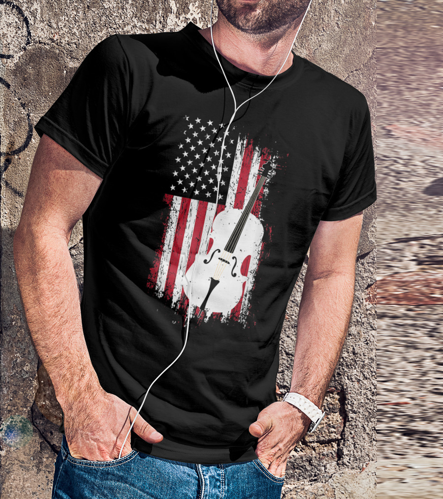 Retro Distressed American Flag Double Bass T-Shirt
