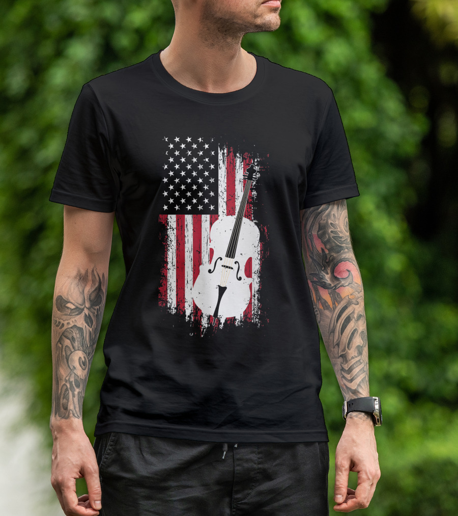 Retro Distressed American Flag Double Bass T-Shirt