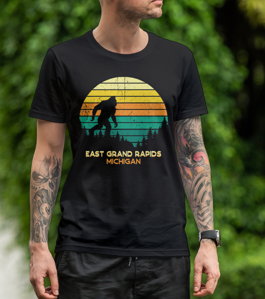 Retro Bigfoot East Grand Rapids Michigan Sunset T-Shirt