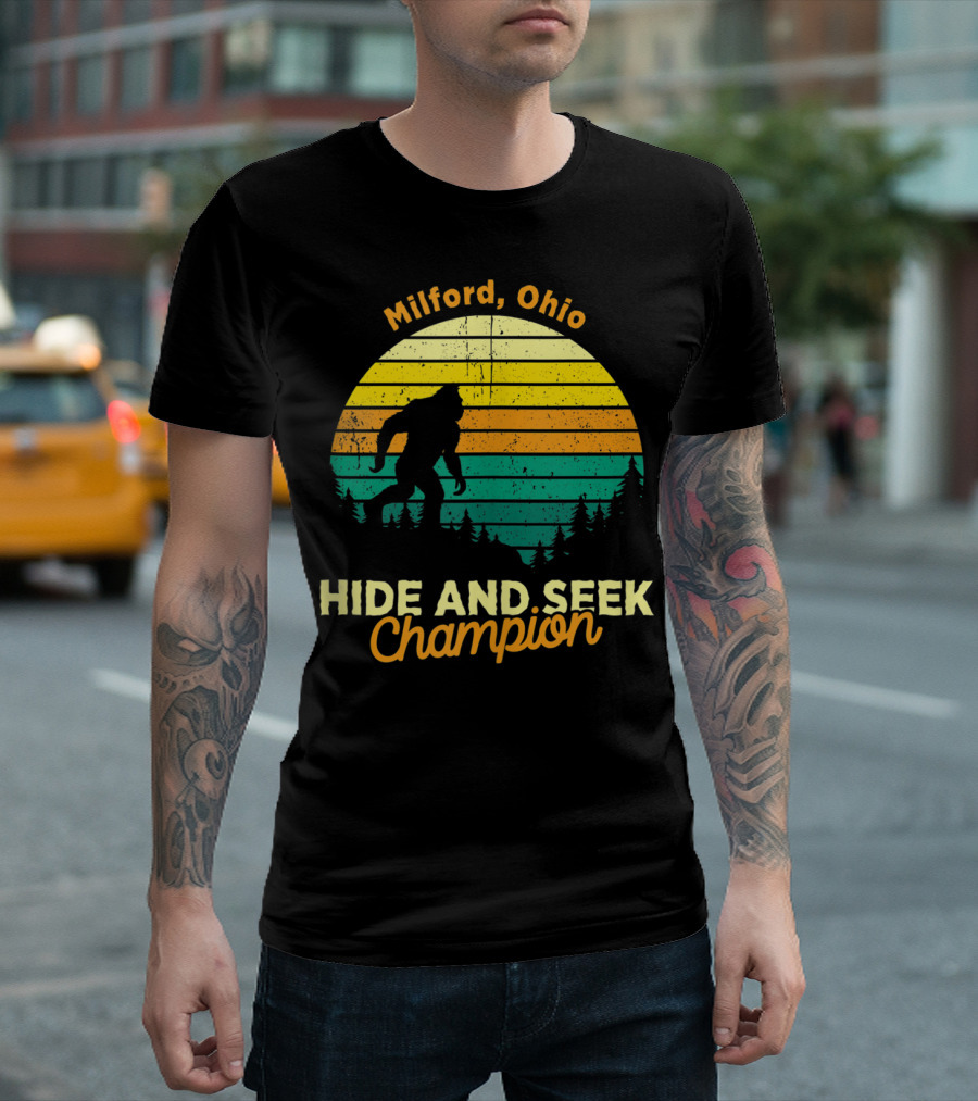 Milford Ohio Hide And Seek Champion Retro Sasquatch Bigfoot T-Shirt