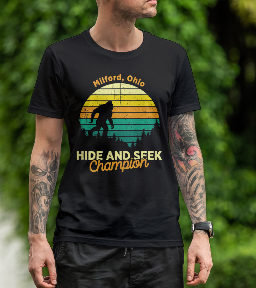 Milford Ohio Hide And Seek Champion Retro Sasquatch Bigfoot T-Shirt