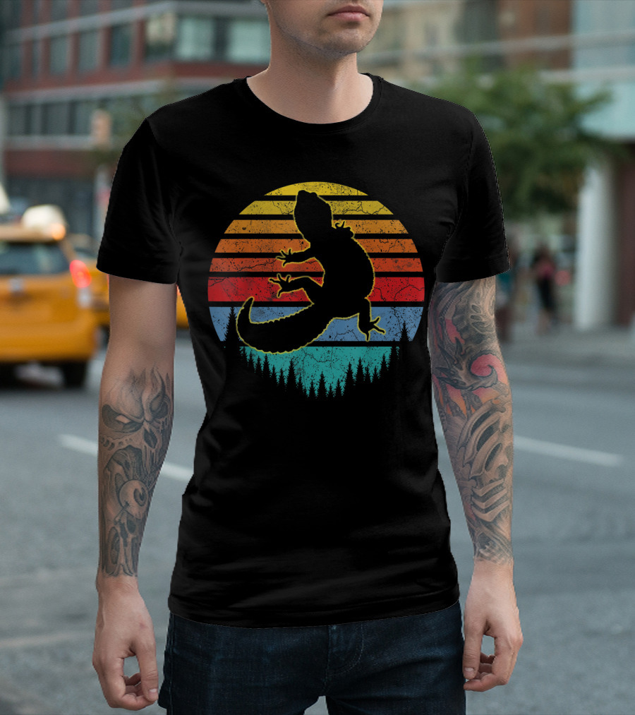 Retro Vintage Sunset Leopard Gecko Animal Lover T-Shirt