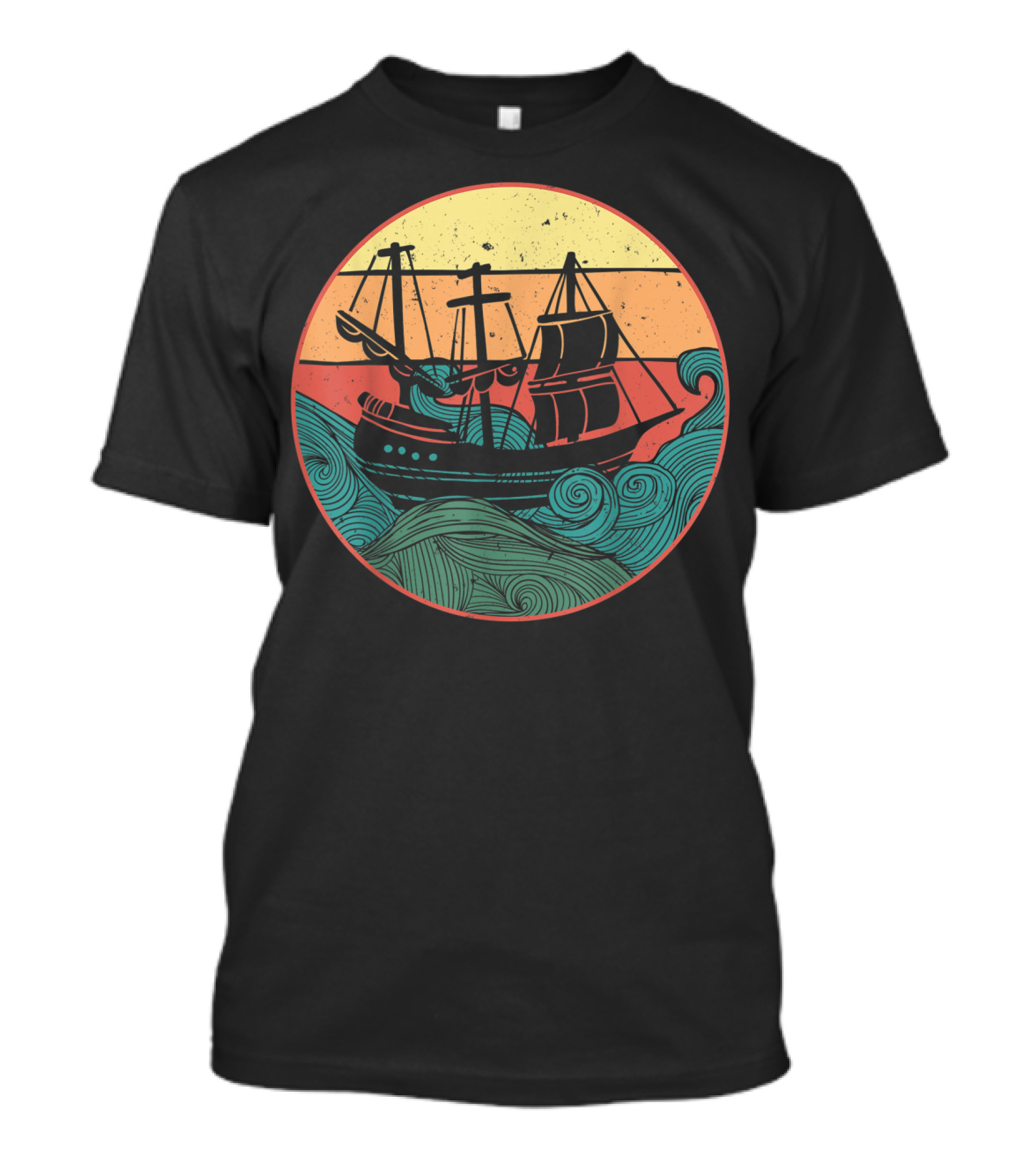 Sailboat Sailing Ship Sunset Waves T-Shirt