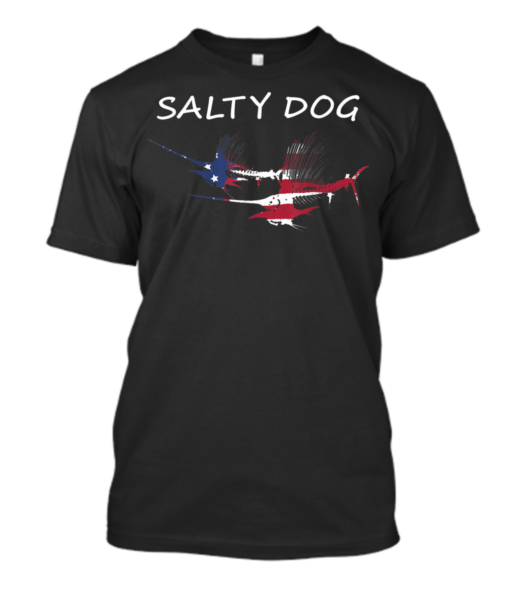 SALTY DOG American Flag Marlin Skeletons T-Shirt