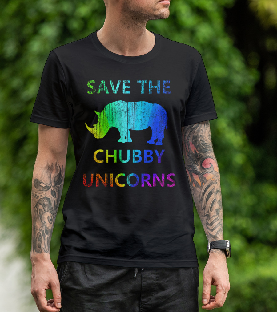 SAVE THE CHUBBY UNICORNS RHINOCEROS RAINBOW T-Shirt