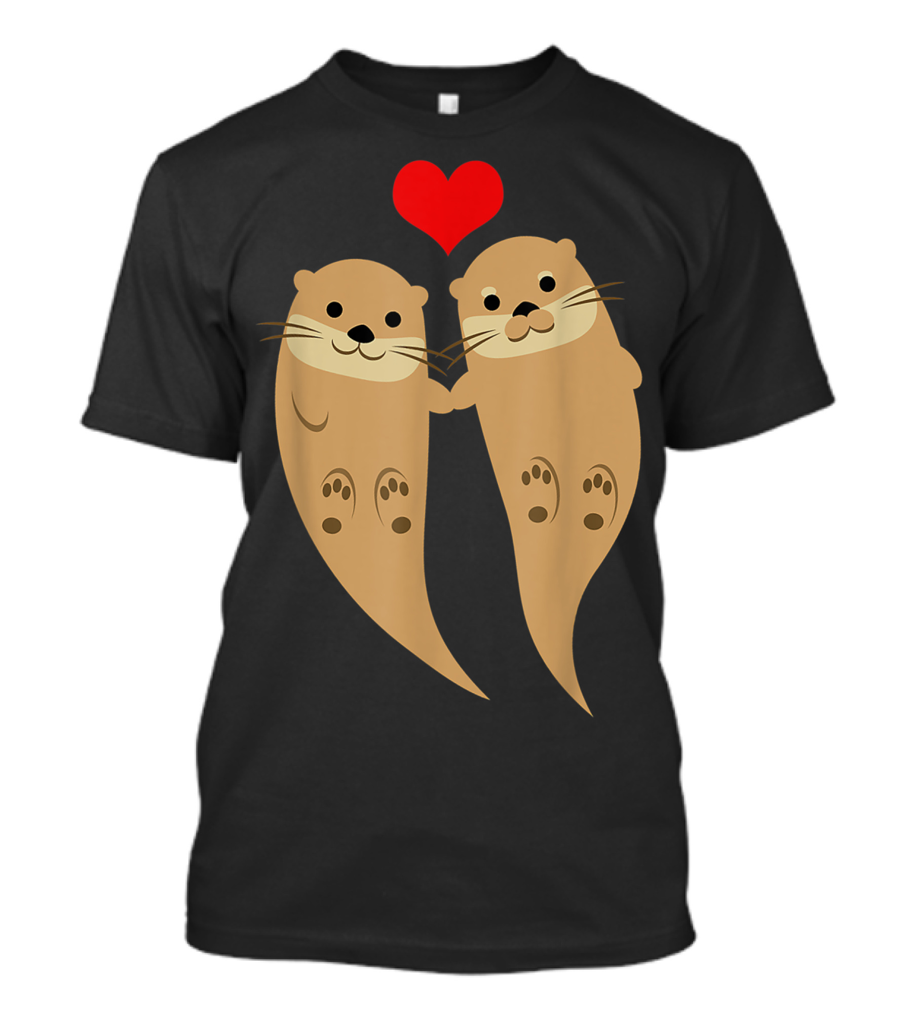 Two Cute Otters Holding Hands With Heart T-Shirt
