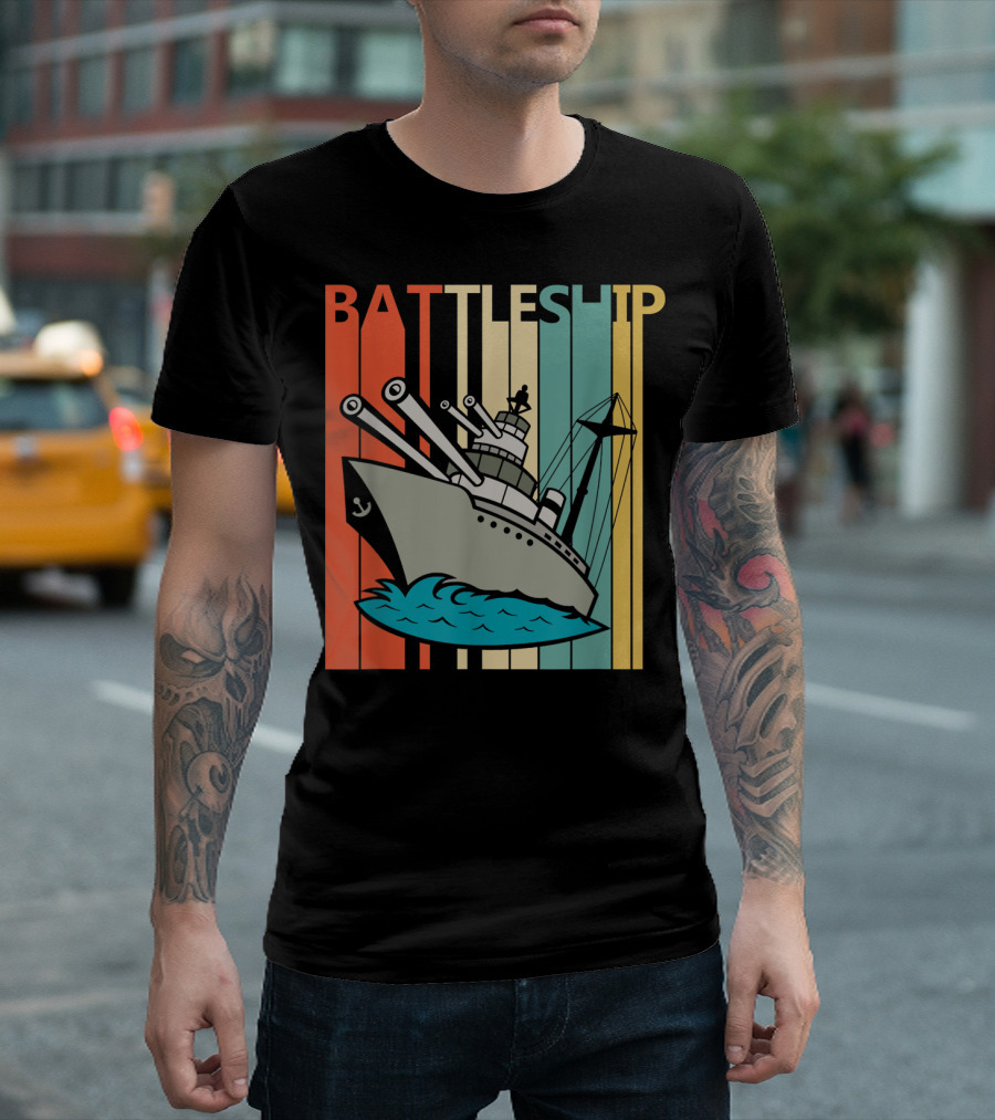 Battleship Vintage Armored Warship Retro Stripes T-Shirt