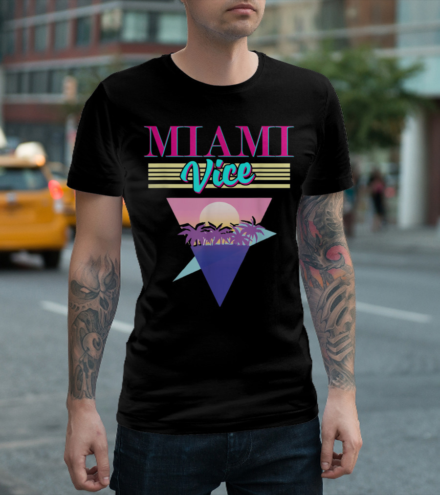 Miami Vice Vintage Cityscape Sunset Palms T-Shirt