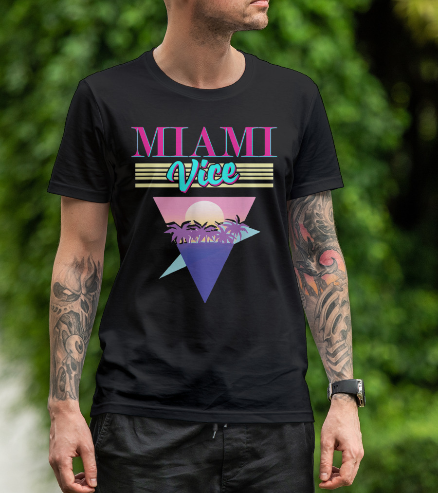 Miami Vice Vintage Cityscape Sunset Palms T-Shirt