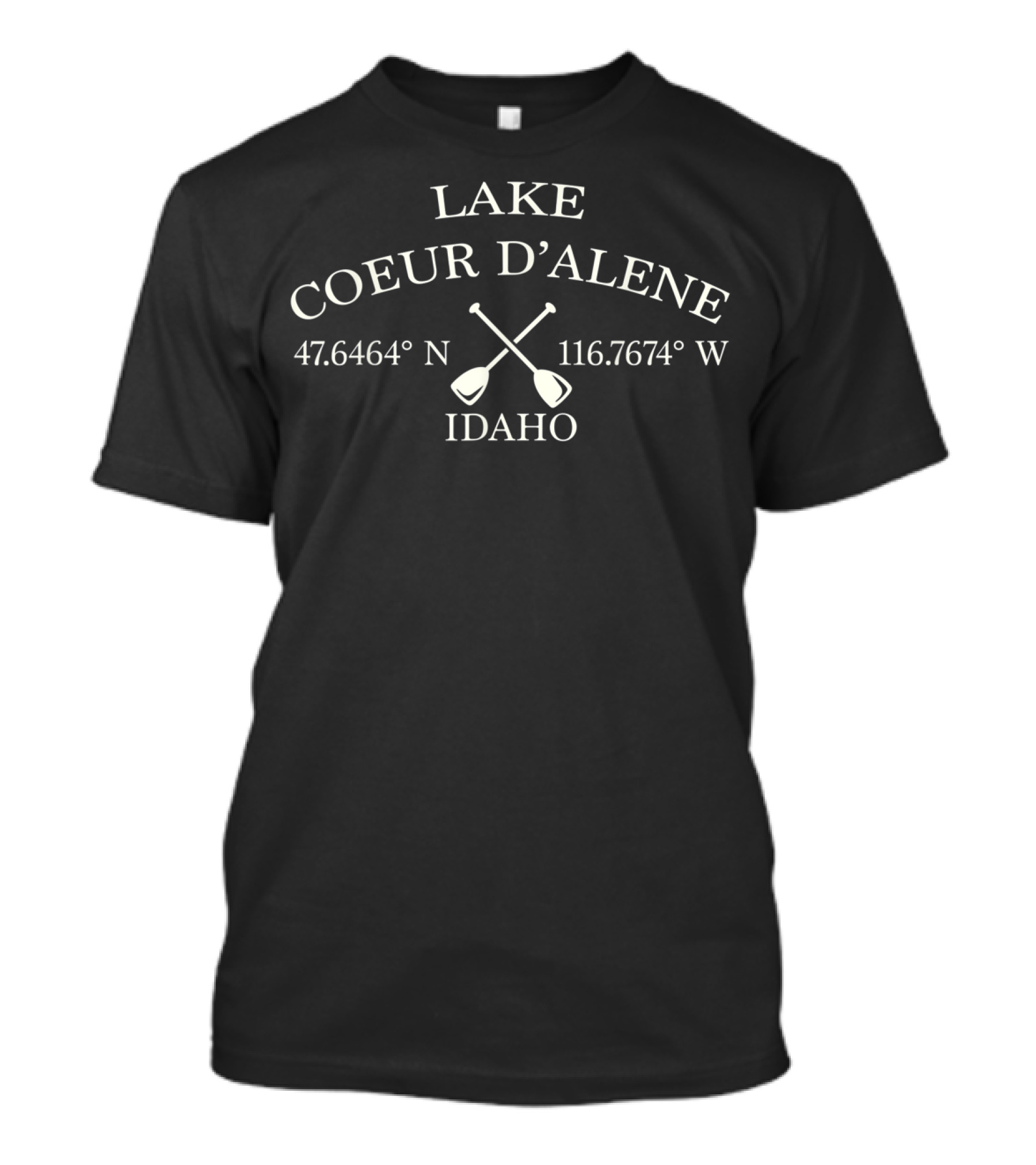 Lake Coeur D'alene Idaho 47.6464° N 116.7674° W T-Shirt