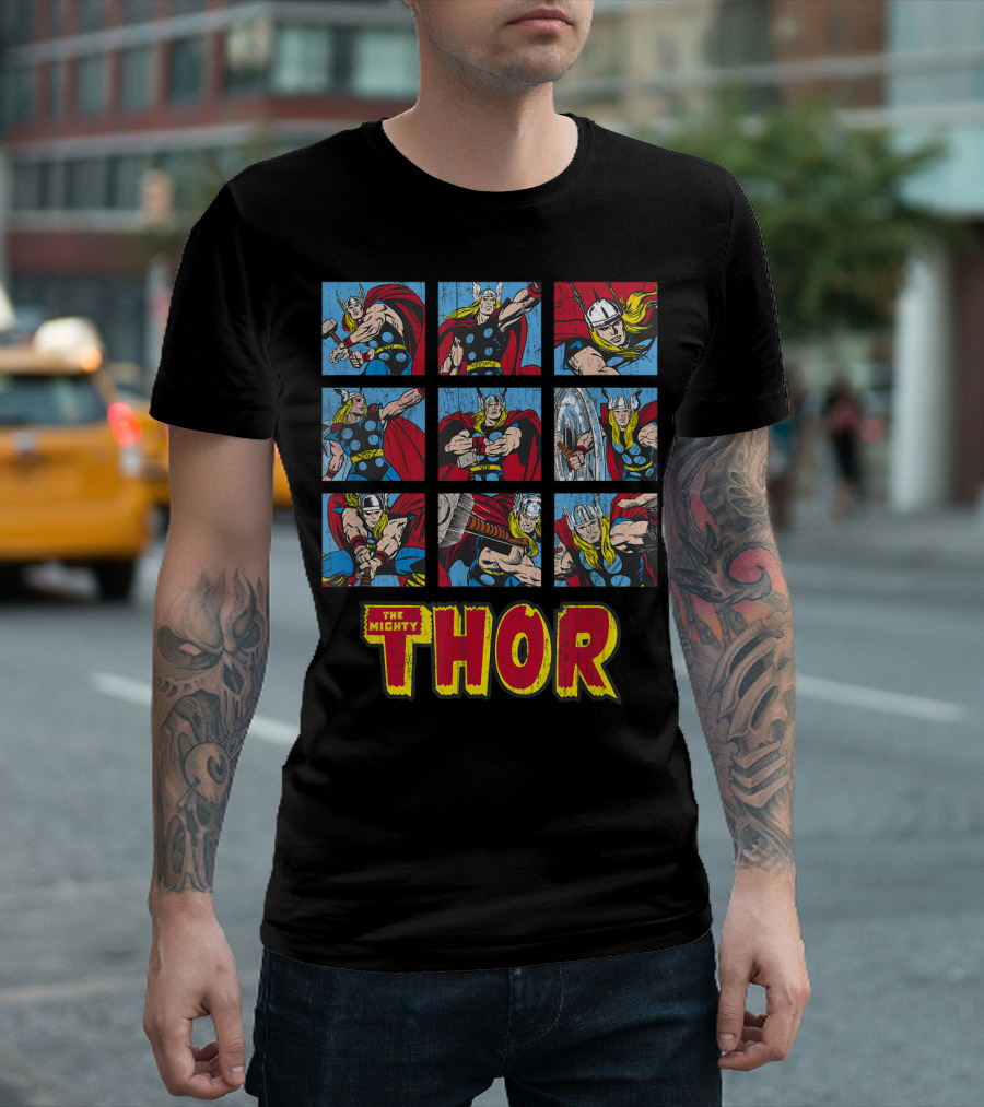 The Mighty Thor Action-Packed Comic Panels T-Shirt