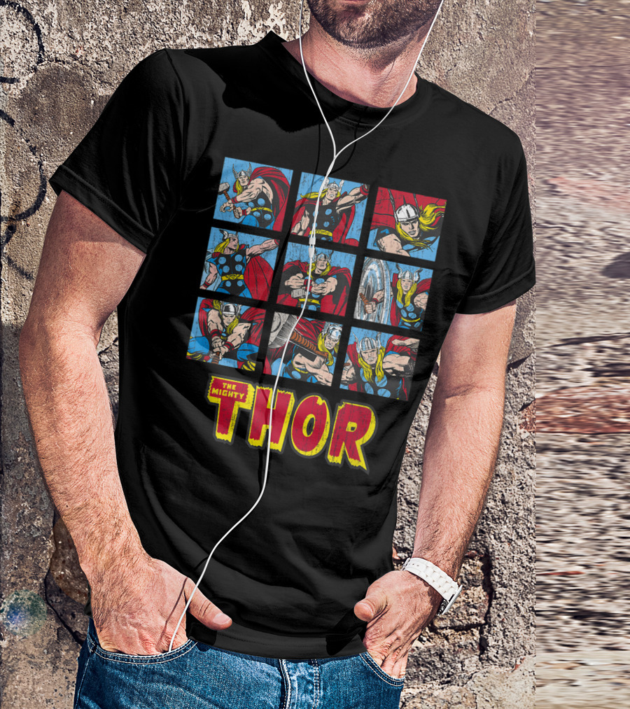 The Mighty Thor Action-Packed Comic Panels T-Shirt