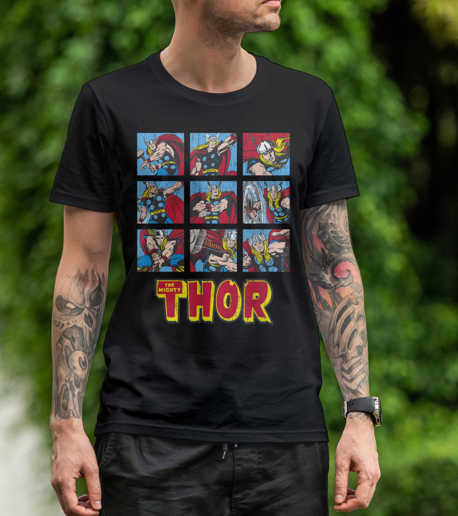 The Mighty Thor Action-Packed Comic Panels T-Shirt