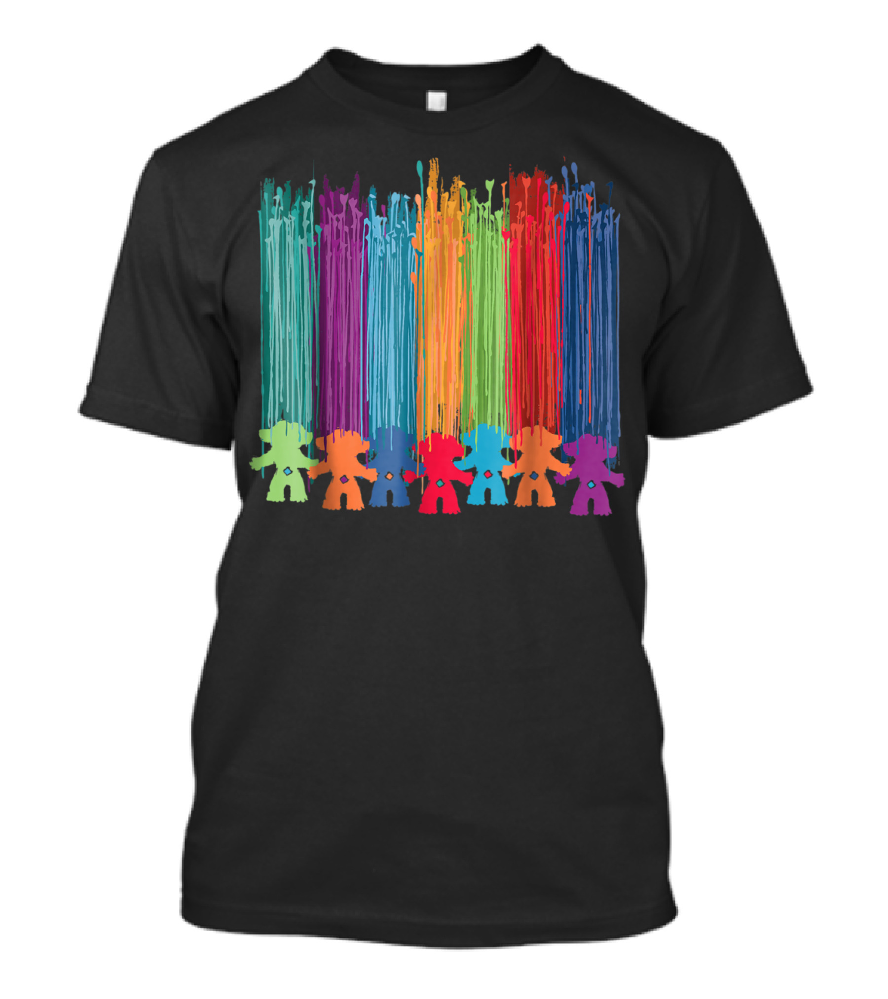 Classic Painted Hair Trolls Colorful Silhouette Rainbow Bars T-Shirt
