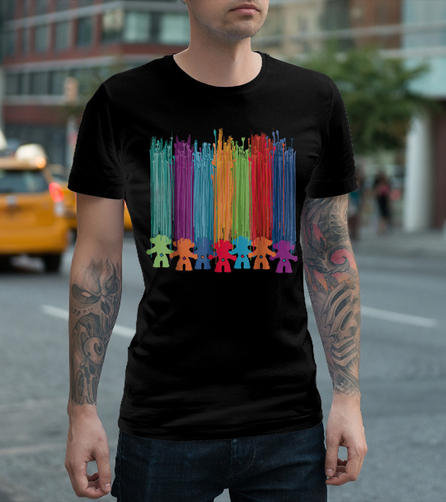 Classic Painted Hair Trolls Colorful Silhouette Rainbow Bars T-Shirt