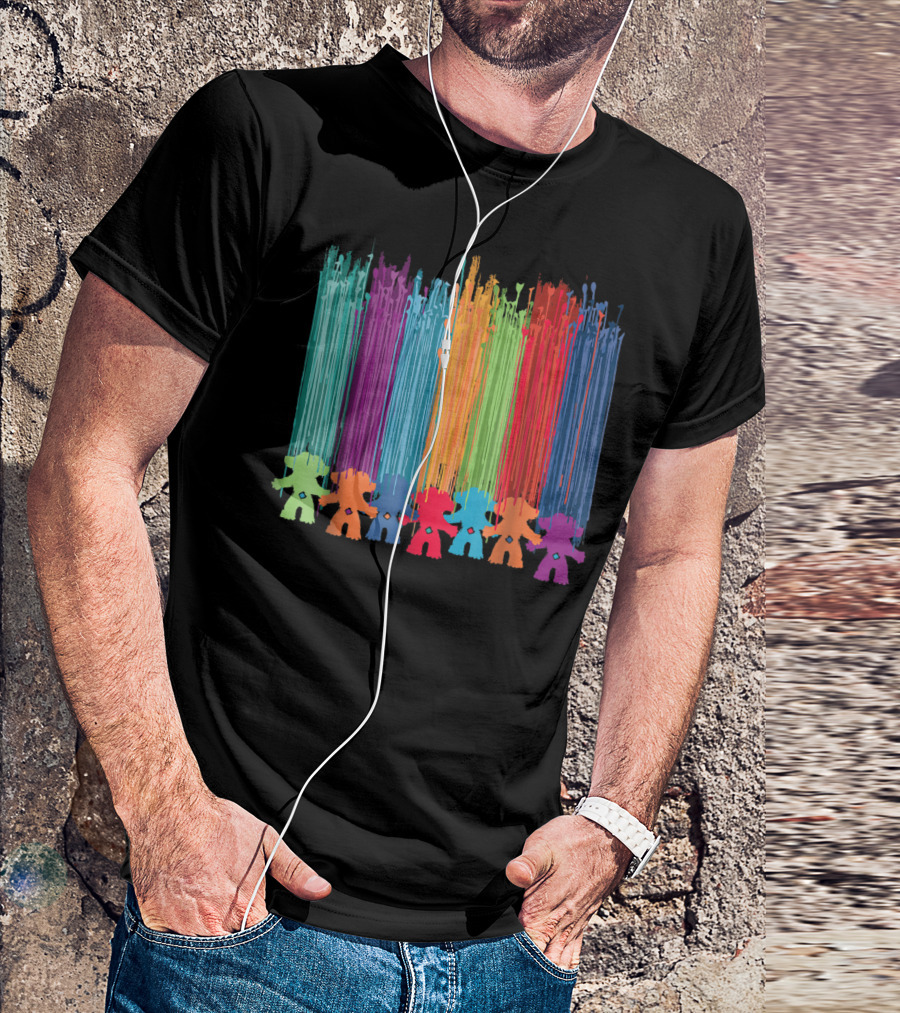 Classic Painted Hair Trolls Colorful Silhouette Rainbow Bars T-Shirt