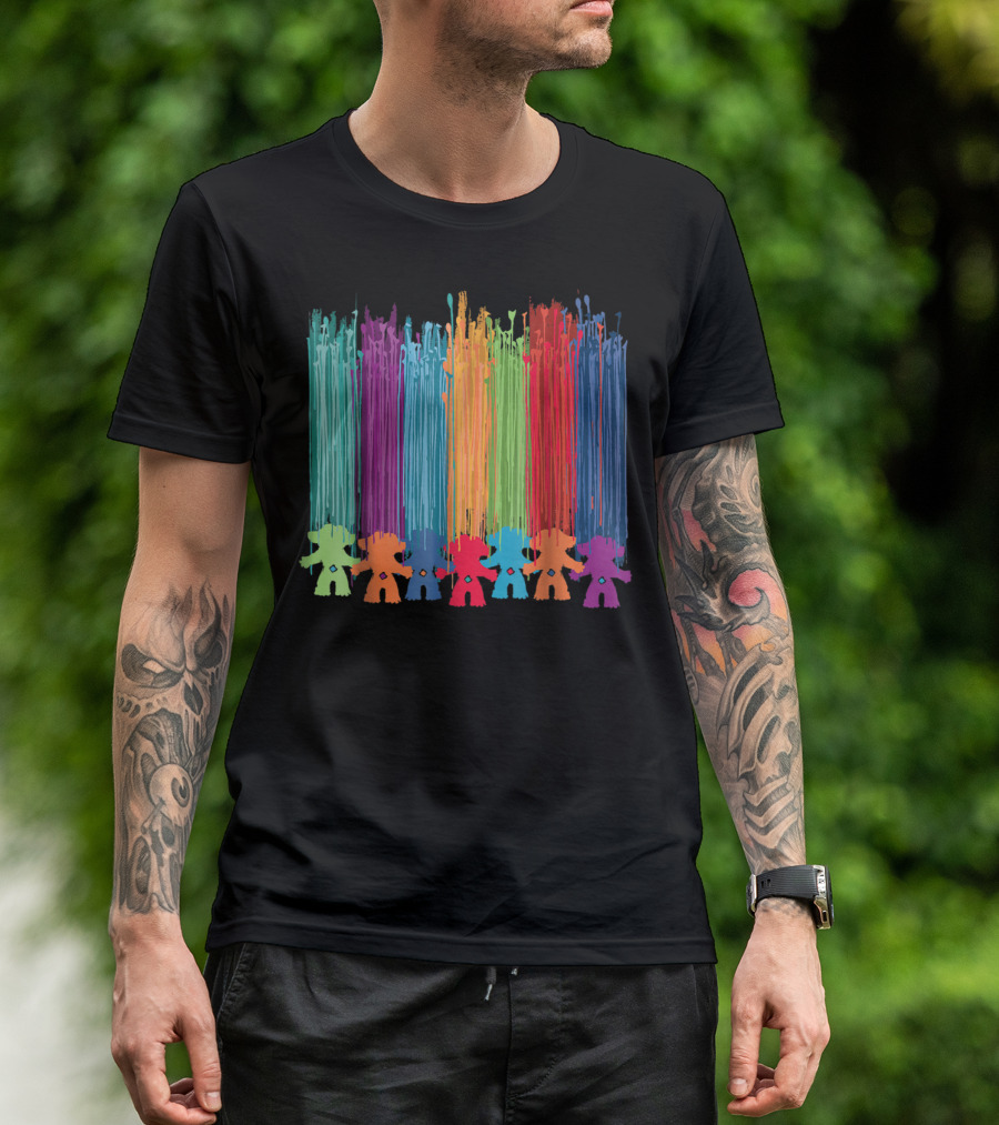 Classic Painted Hair Trolls Colorful Silhouette Rainbow Bars T-Shirt