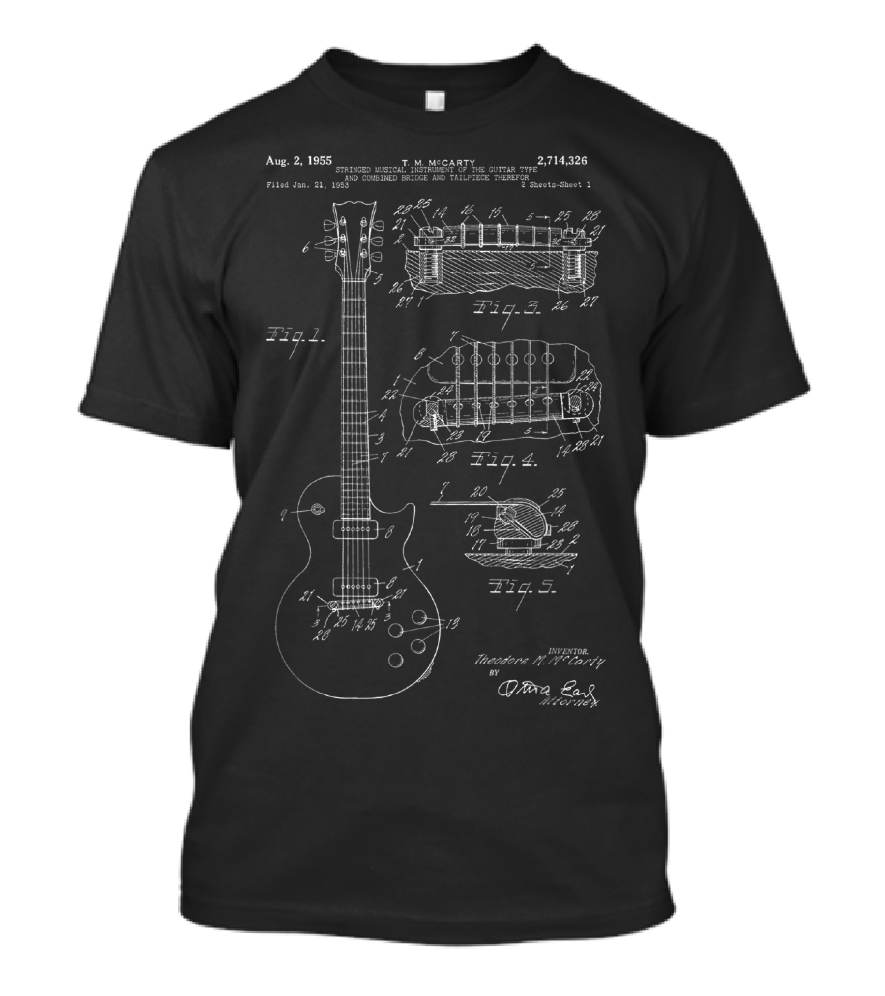 T.M. McCarty 1955 Rock Guitar Patent Blueprint August 2 1955 T-Shirt