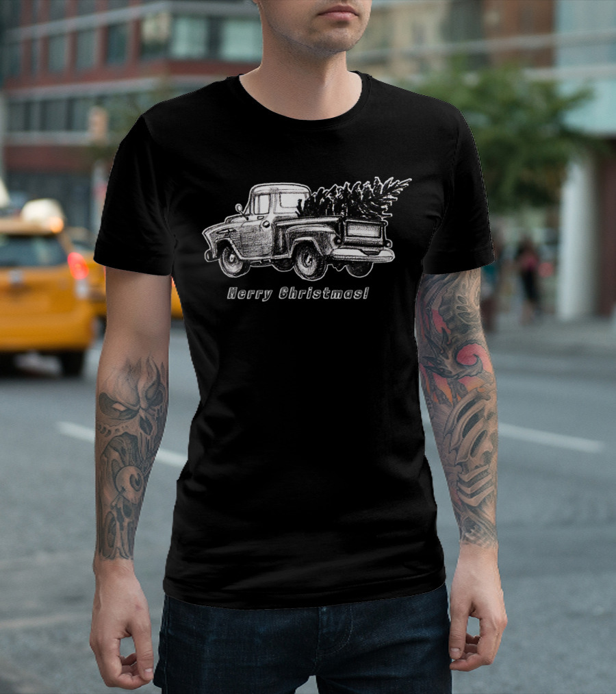 Merry Christmas Classic Vintage Stepside Pickup Truck With Tree T-Shirt