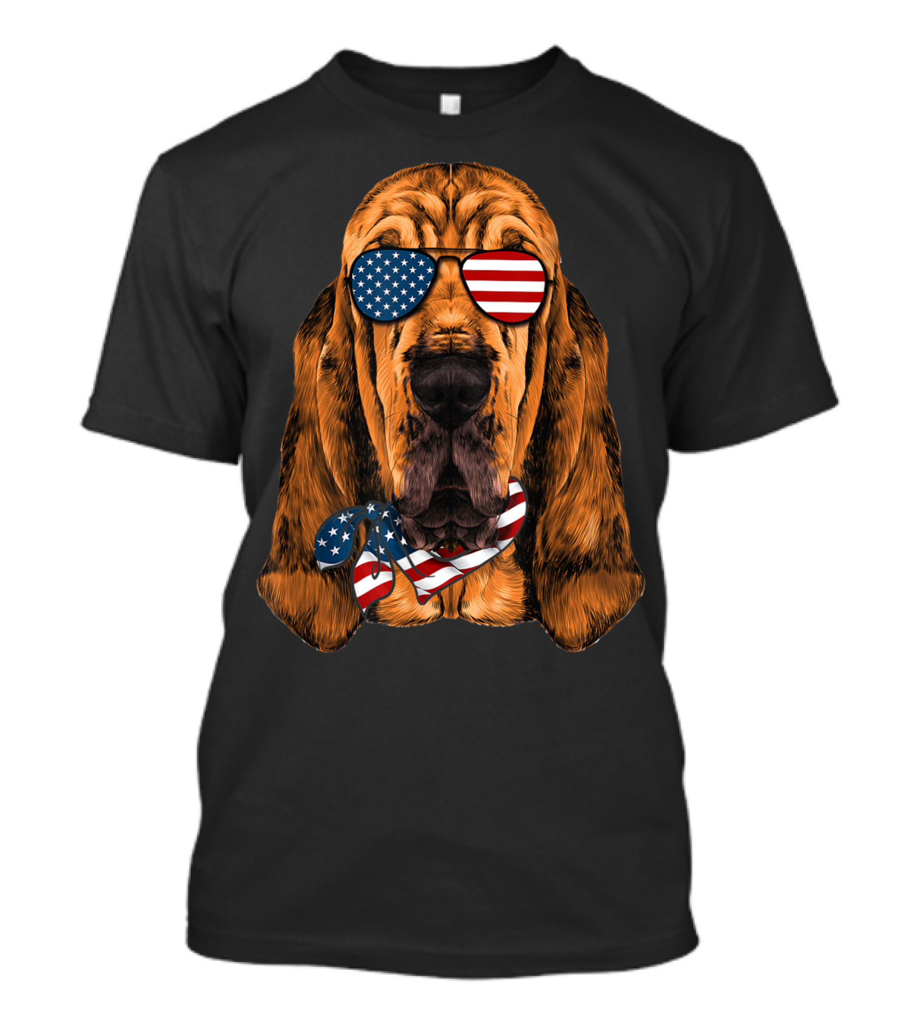 Bloodhound Dog With American Flag Sunglasses And Bandana For Patriotic 4th Of July T-Shirt