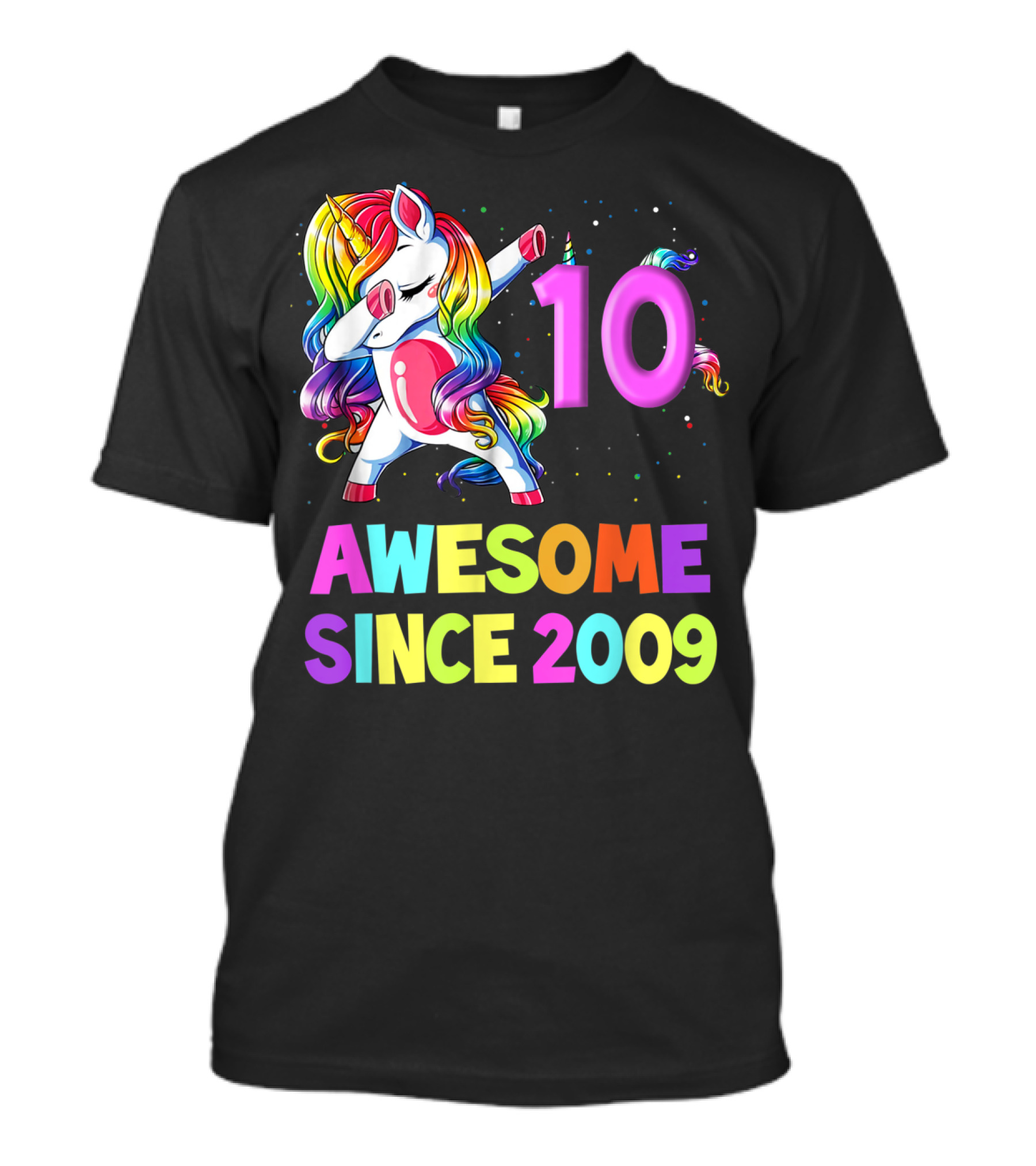10 Awesome Since 2009 Unicorn Dabbing 10 Years Old Birthday T-Shirt