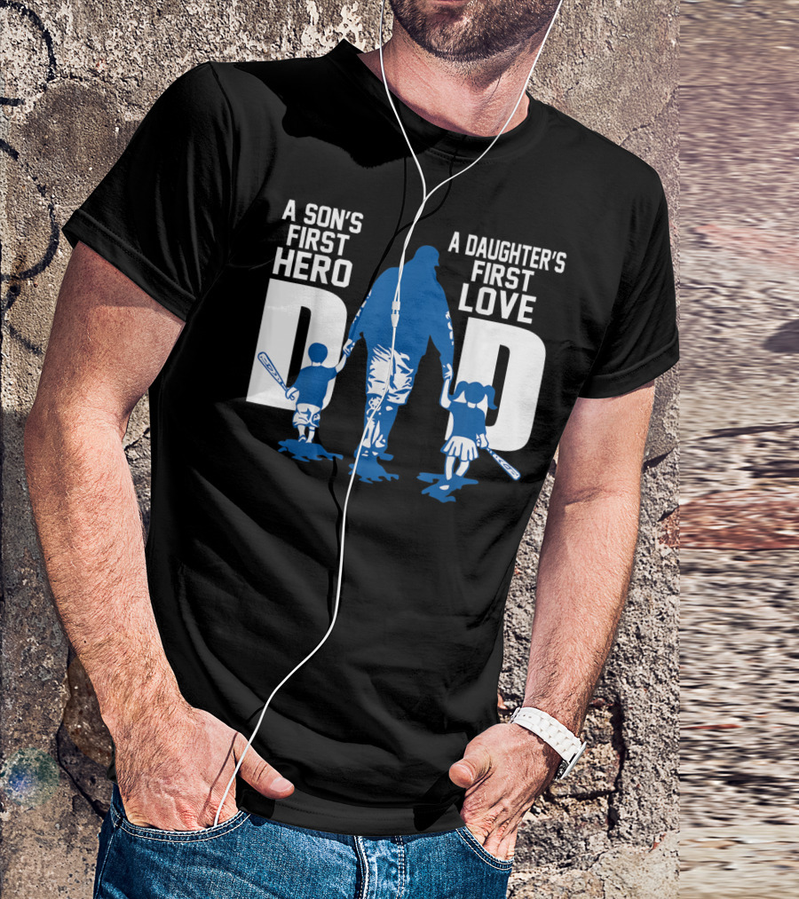 A Son's First Hero A Daughter's First Love Dad Baseball Bat Fatherhood Trio T-Shirt