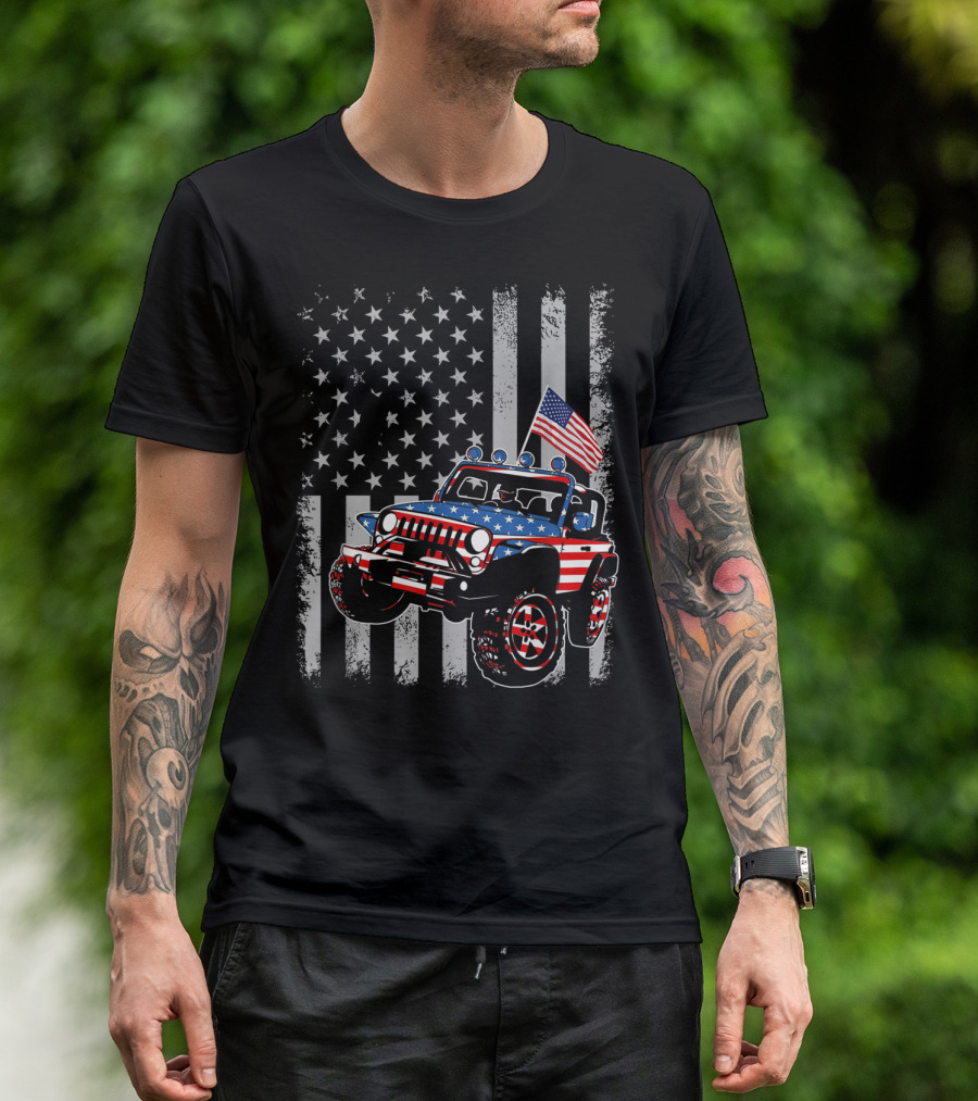 American Flag Jeep 4th Of July Independence Off-Roading T-Shirt