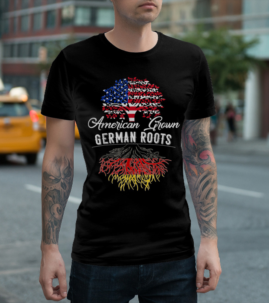 American Grown German Roots Tree with USA Flag and Germany Roots T-Shirt