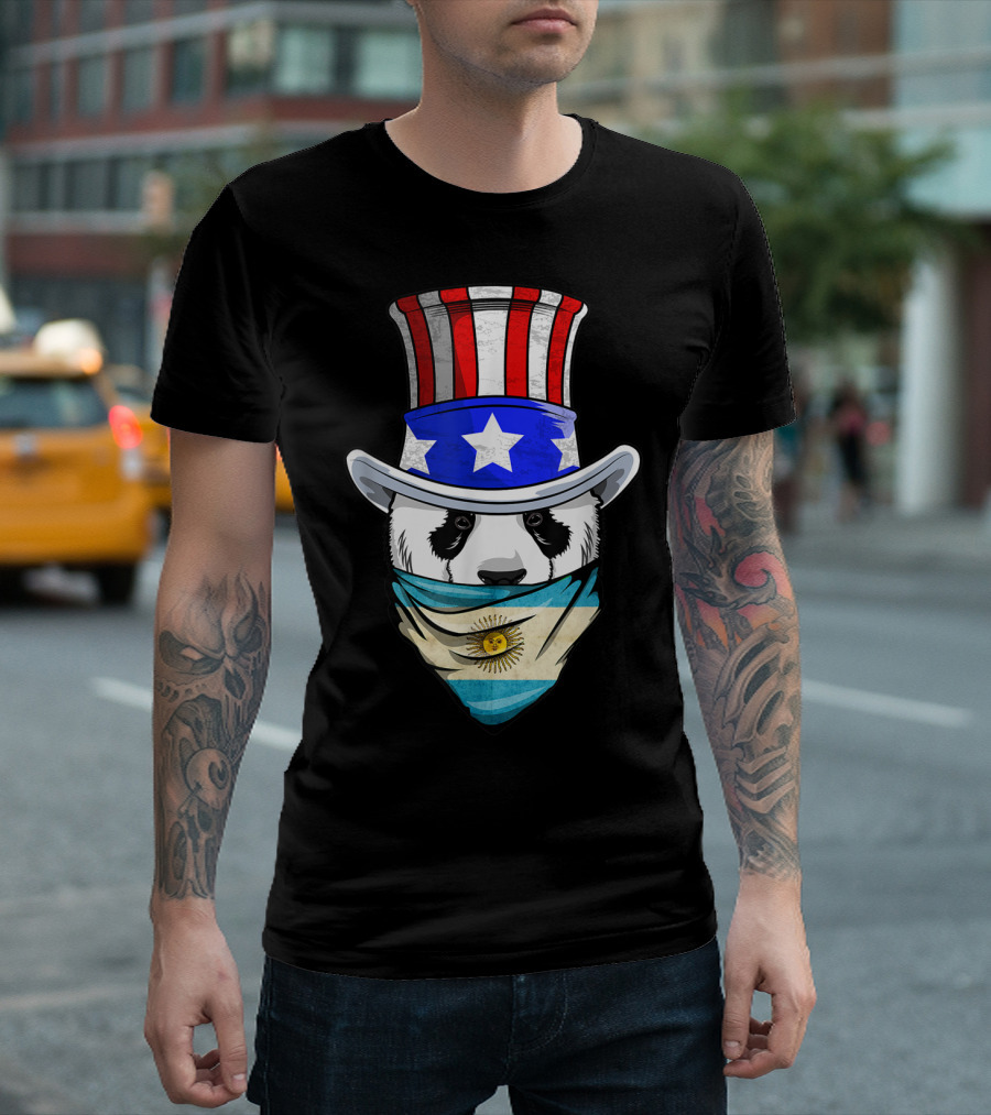 Argentinian Panda Bear in Argentina Bandana Flag with Uncle Sam Hat T-Shirt