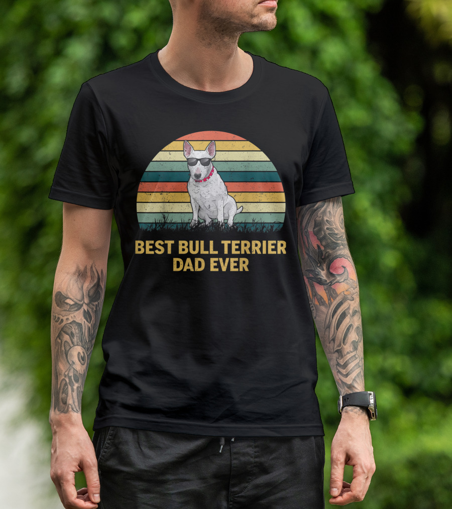 Best Bull Terrier Dad Ever Retro Sunglasses T-Shirt