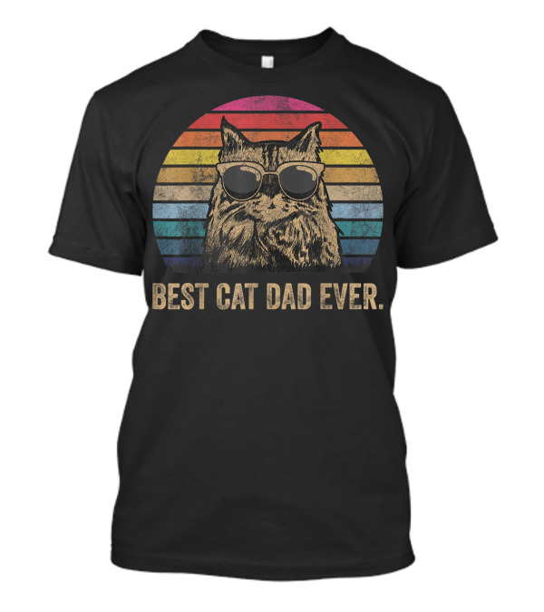Best Cat Dad Ever Vintage Retro Stripes Sunglasses T-Shirt