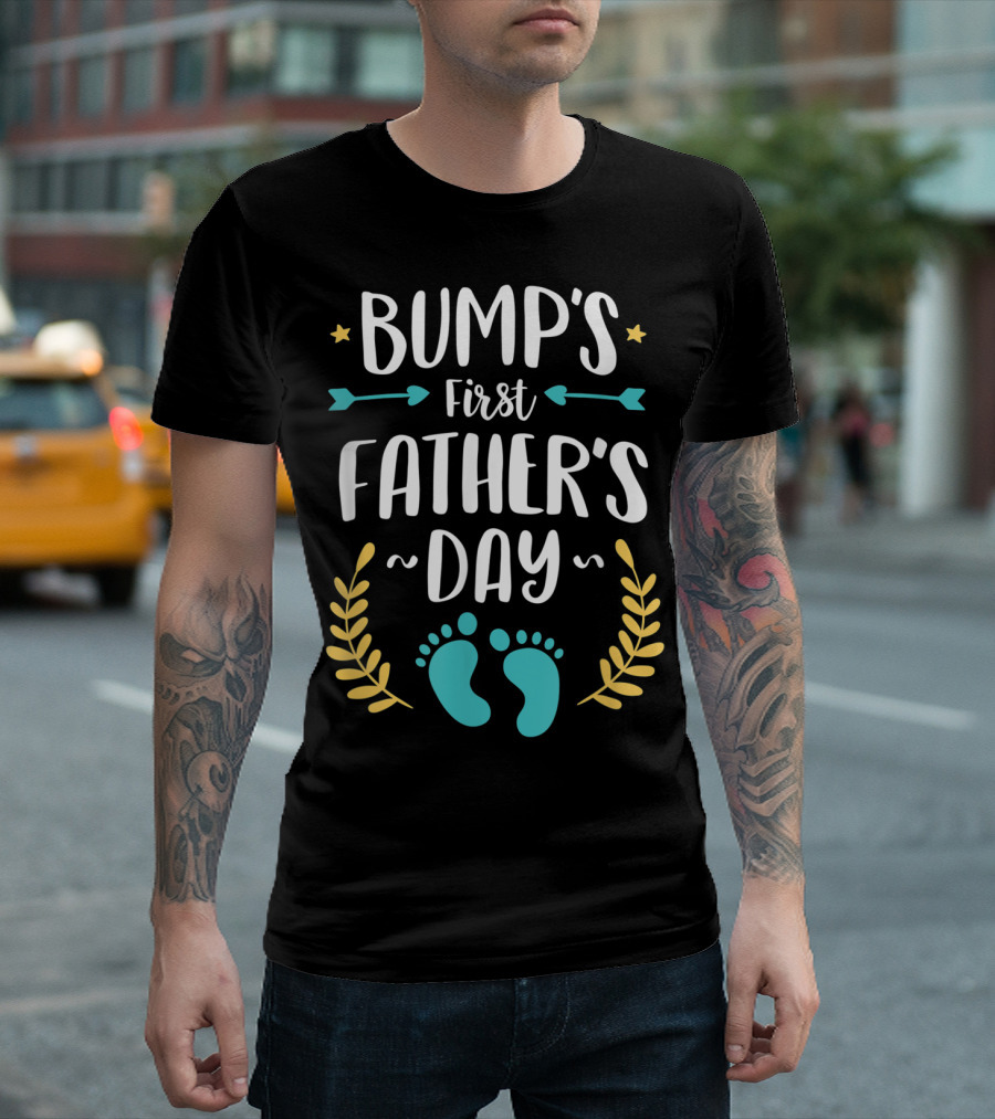 Bump's First Father's Day Baby Footprints Arrows and Stars T-Shirt