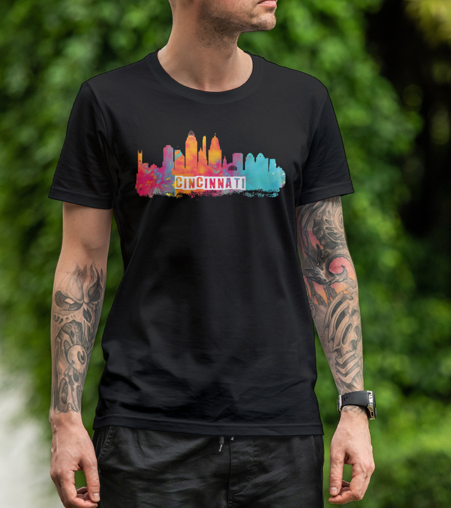 Cincinnati Ohio Watercolor Skyline Cincinnati State Pride T-Shirt