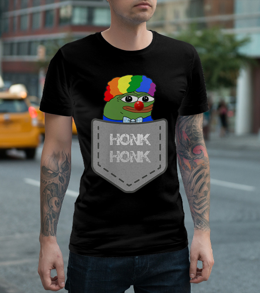 Clown Pepe Honk Honk Rainbow Wig Pocket Meme Honkler T-Shirt