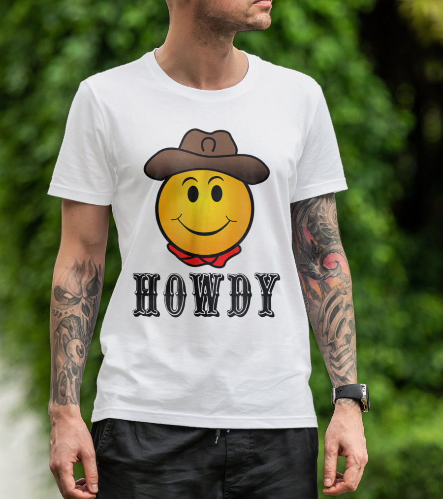 Howdy Cowboy Western Smiley Emoji Rodeo T-Shirt