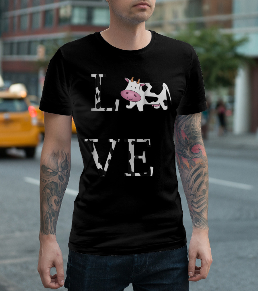 Cow Print LOVE with Cute Cow Face T-Shirt