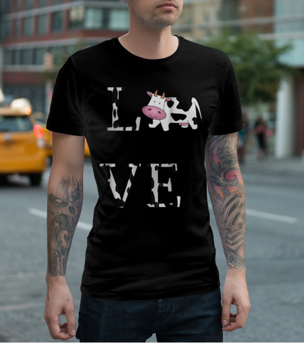 Cow Print LOVE With Cute Cow Face T-Shirt