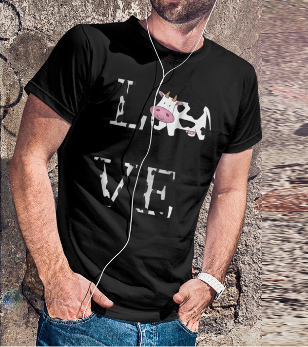 Cow Print LOVE With Cute Cow Face T-Shirt