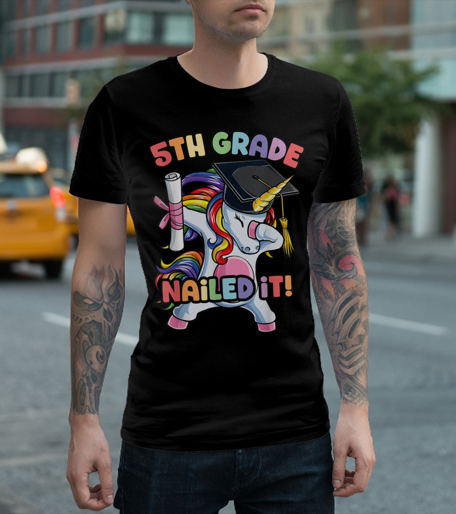 5th Grade Nailed It Dabbing Unicorn Graduation Girls T-Shirt