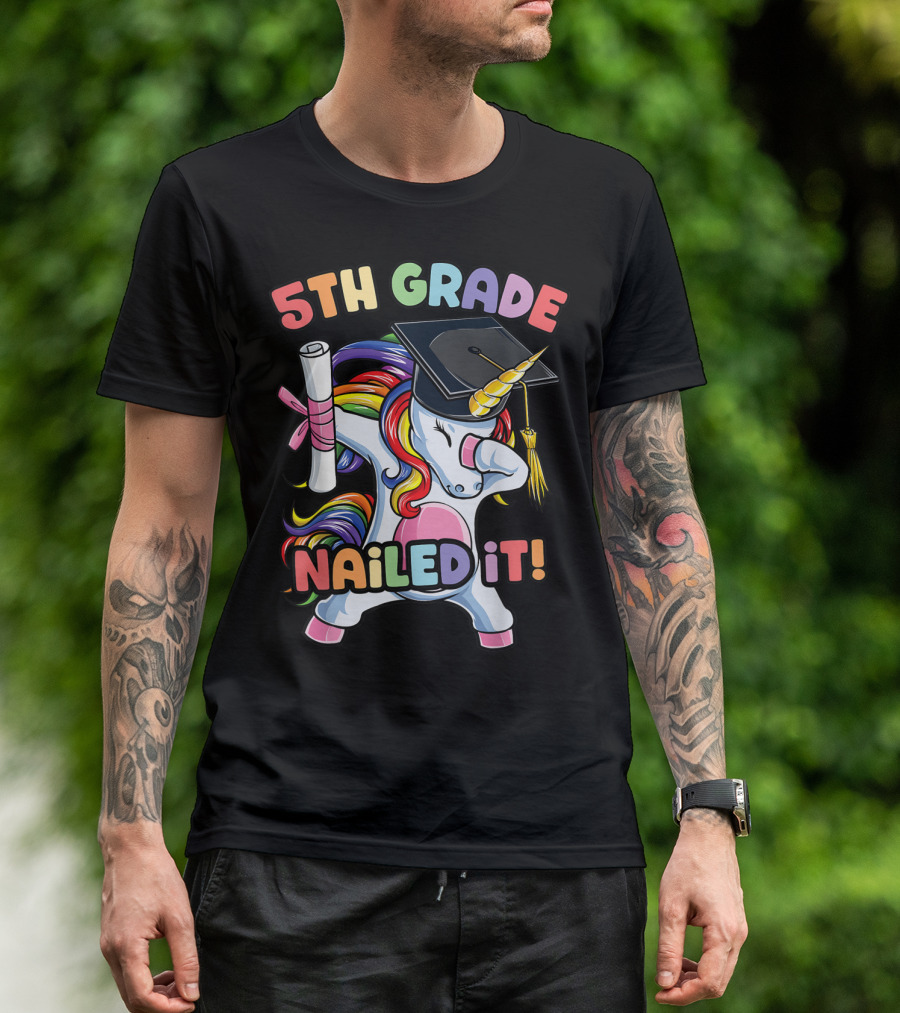 5th Grade Nailed It Dabbing Unicorn Graduation Girls T-Shirt