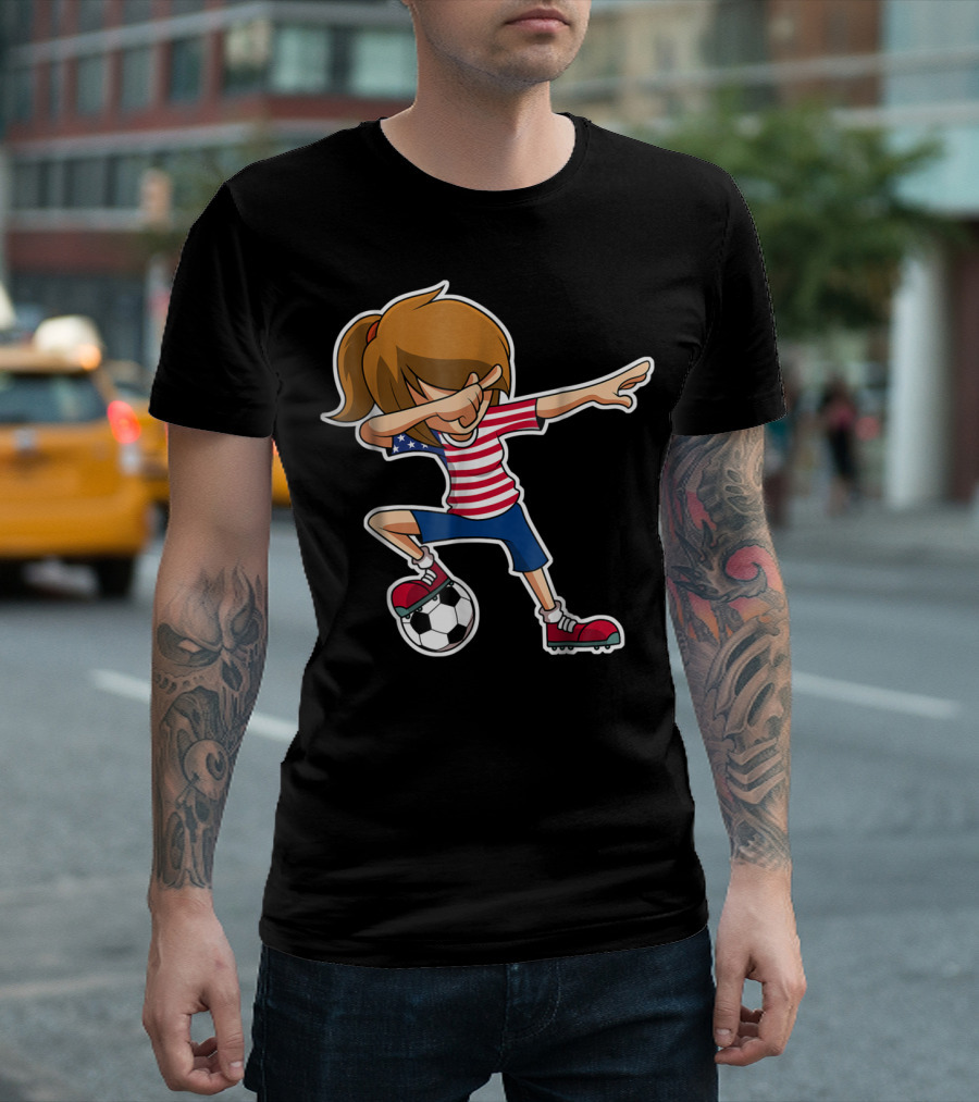 USA Soccer Girl Dabbing Pose with American Flag Jersey T-Shirt