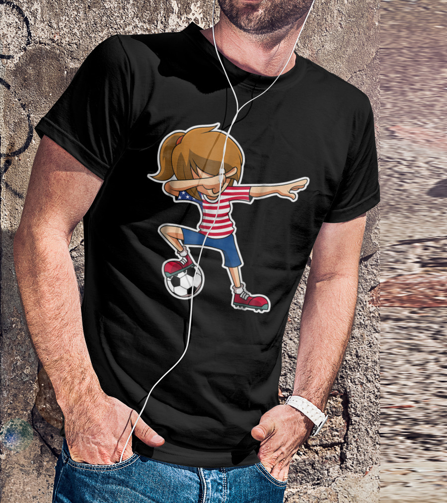 USA Soccer Girl Dabbing Pose With American Flag Jersey T-Shirt