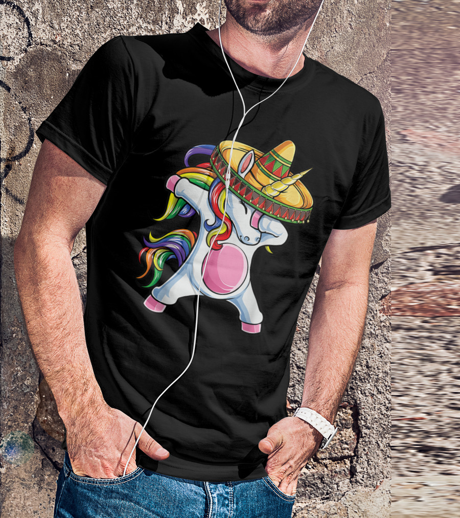 Dabbing Unicorn With Sombrero Cinco De Mayo T-Shirt