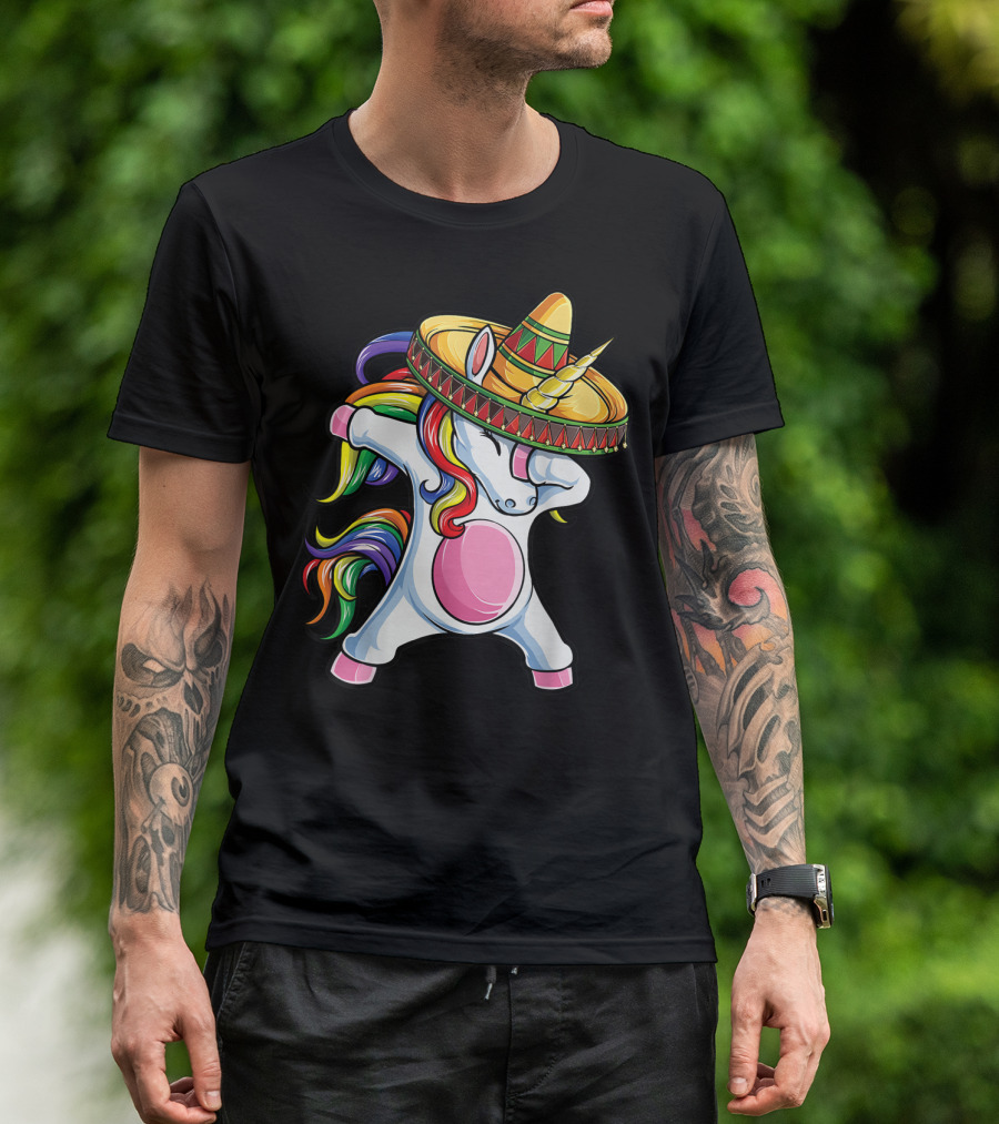 Dabbing Unicorn With Sombrero Cinco De Mayo T-Shirt