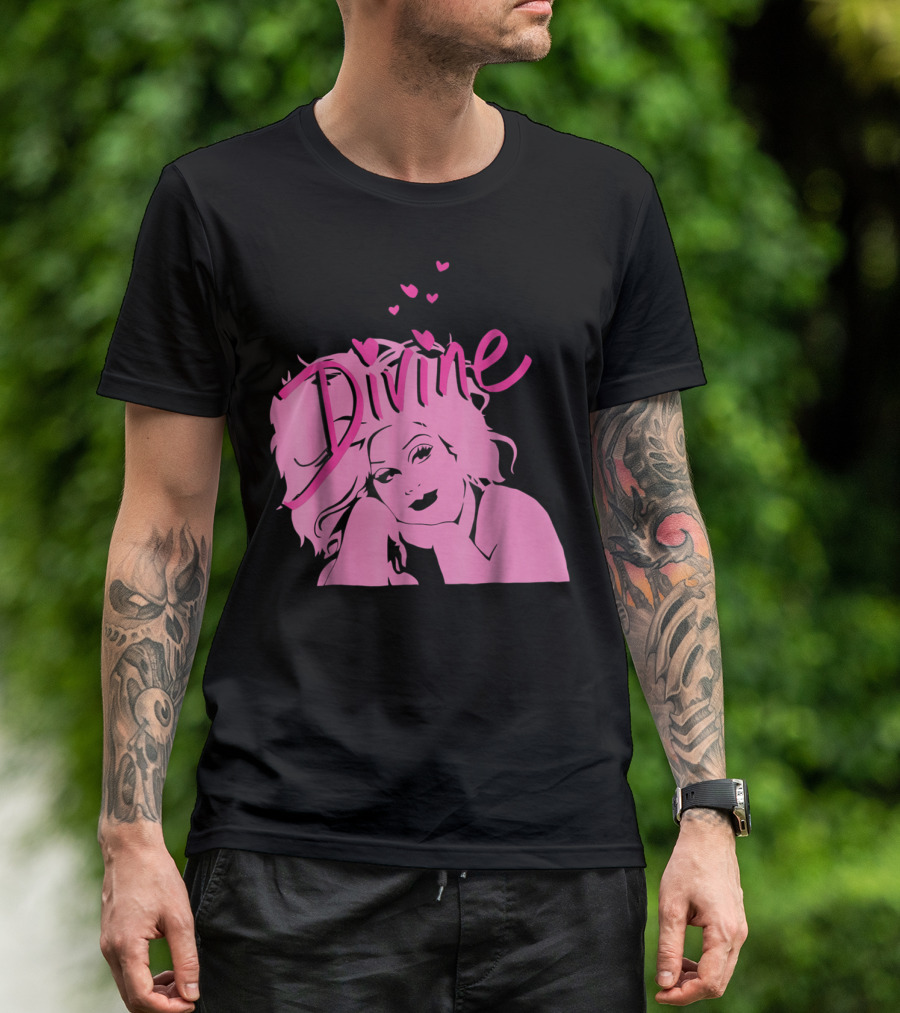 DIVINE John Waters Female Trouble Pink Portrait With Hearts T-Shirt