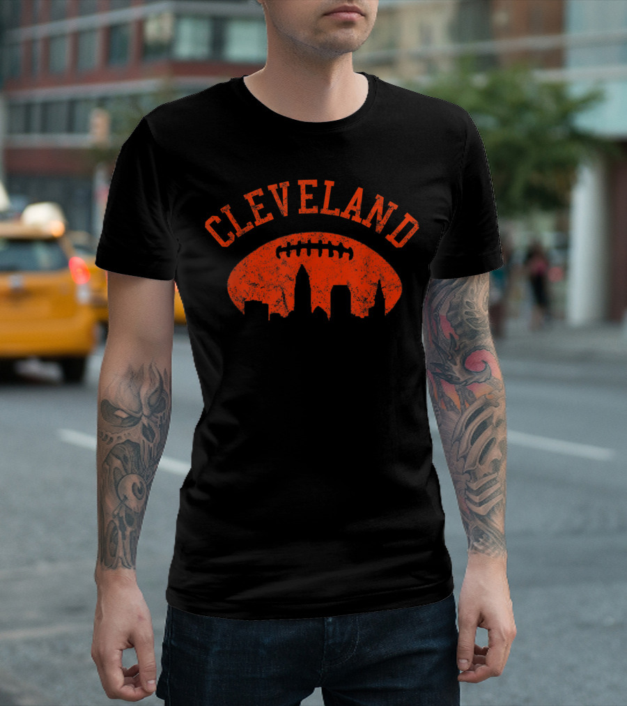 Cleveland City Skyline Football T-Shirt