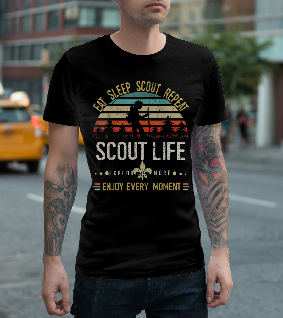 Eat Sleep Scout Repeat Scout Life Explore More Enjoy Every Moment Vintage Scouting T-Shirt