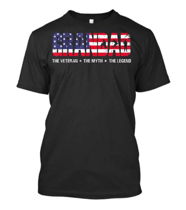 Fathers Day Grandad The Veteran The Myth The Legend Patriotic American Flag T-Shirt