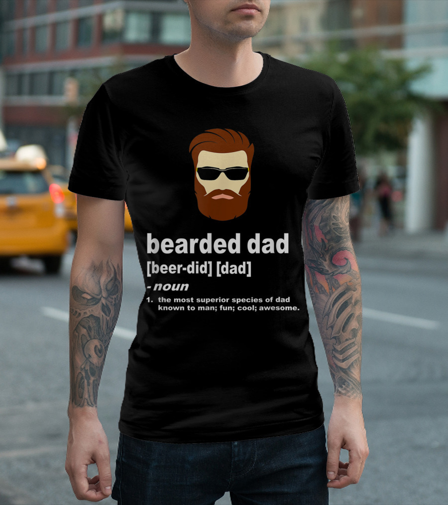 Bearded Dad Definition Funny Cool Awesome Brown Hair Dad T-Shirt