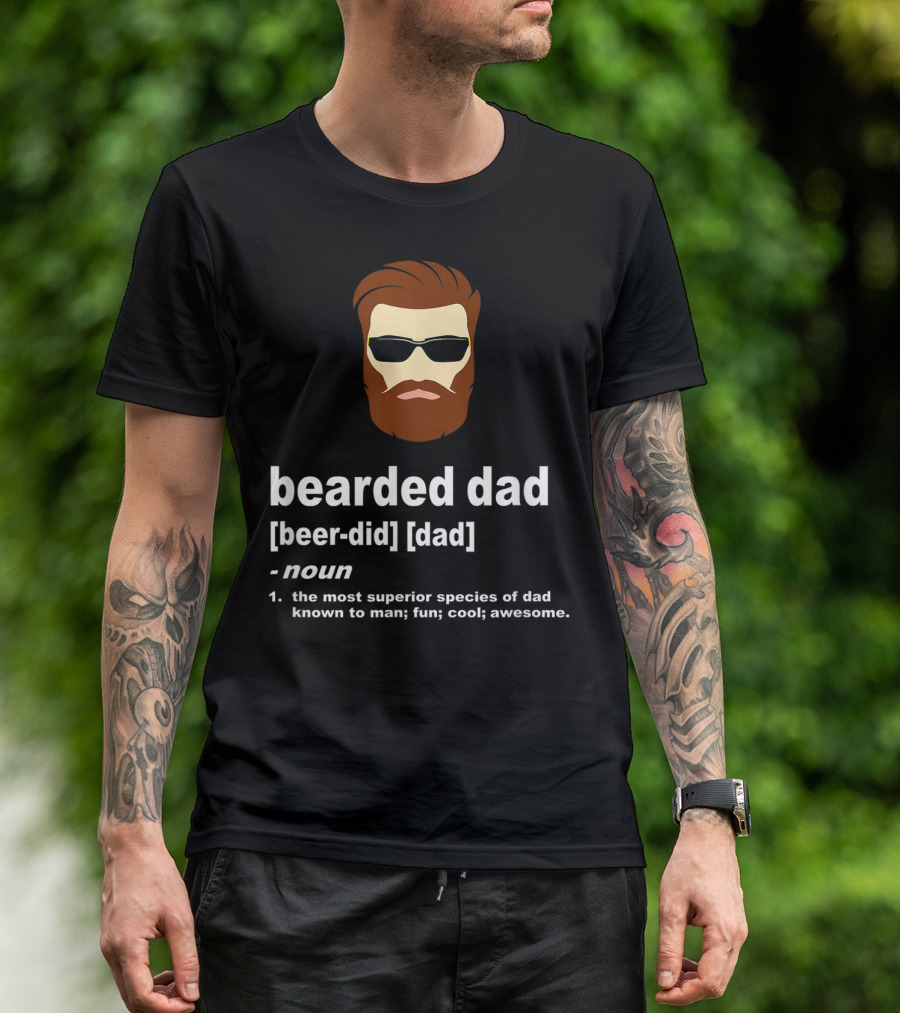 Bearded Dad Definition Funny Cool Awesome Brown Hair Dad T-Shirt